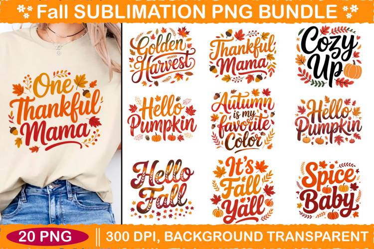 20 Fall sublimation png design, fall sublimation design