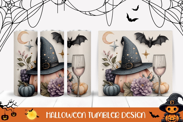 Floral Halloween Hat Tumbler, Floral Pumpkins Tumbler Wrap