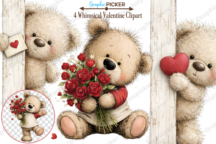 Whimsical Valentine Clipart, Valentines Day PNG, Valentine