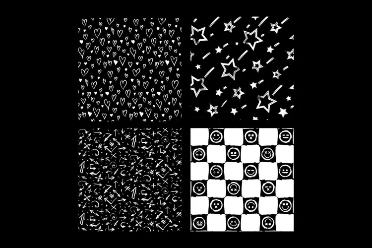 Black and White Grunge Patterns 4 Seamless Designs