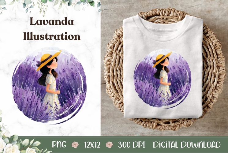 Watercolor Lavanda Illustration, Cartoon Flowers Sublimation