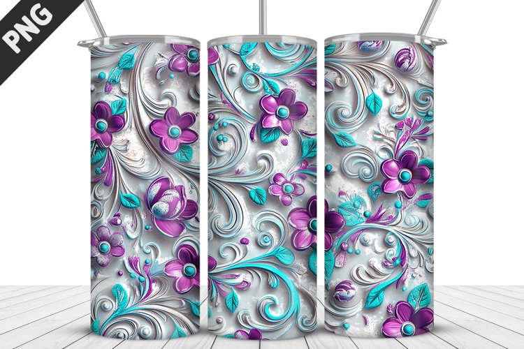 3D Daisy Flowers 20oz Tumbler Wrap | Sublimation Design example image 1