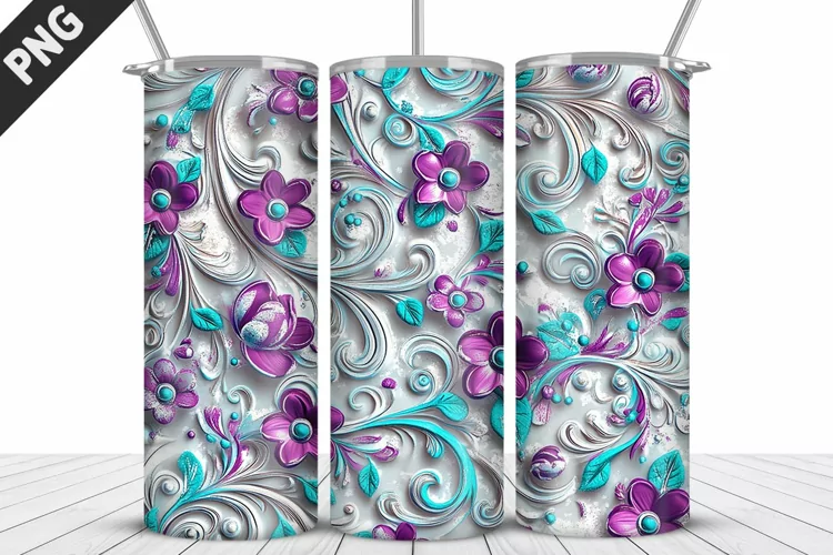 3D Daisy Flowers 20oz Tumbler Wrap | Sublimation Design