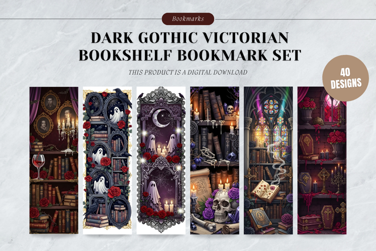 Dark Gothic Victorian Bookshelf Bookmark Set,Antique Library example image 1