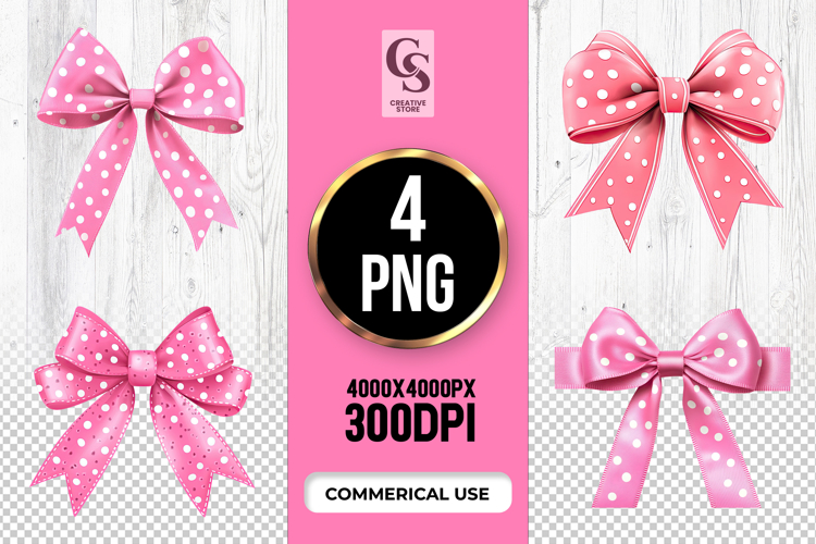 Pink Polka Dot Ribbon Bow Clipart Sublimation PNG