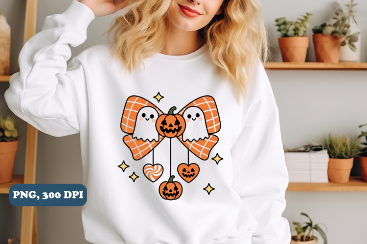 Fall Coquette Bow PNG, Retro Ghost Bow png