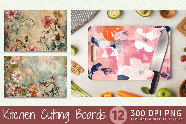 Mixed Media Floral Cutting Boards sublimation Design