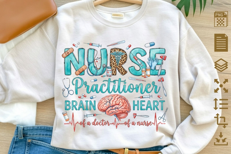 Nurse Practitioner PNG, NP Brain and Heart Sublimation