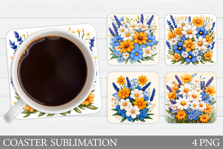Wildflowers Coaster Sublimation. Flowers Coaster Design