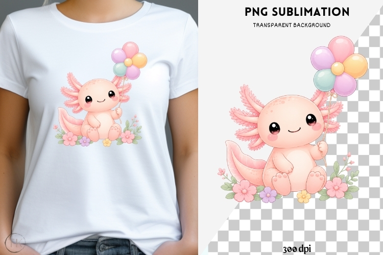 Pastel kawaii axolotl png design for T-shirts
