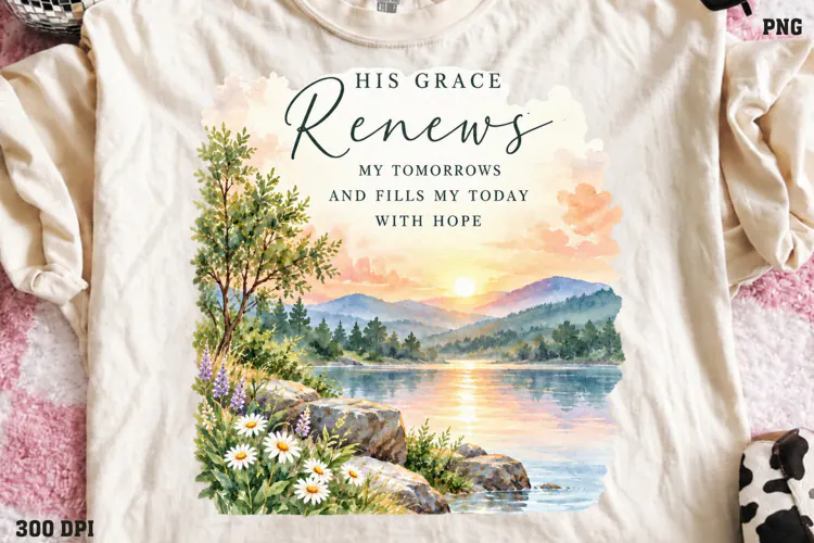 Christian Hope Shirt Design PNG, His Grace Renews My Tomorro