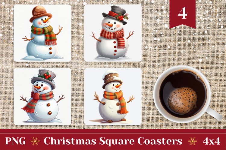 Christmas Square Coaster Design, Christmas Snowman Coasters example image 1