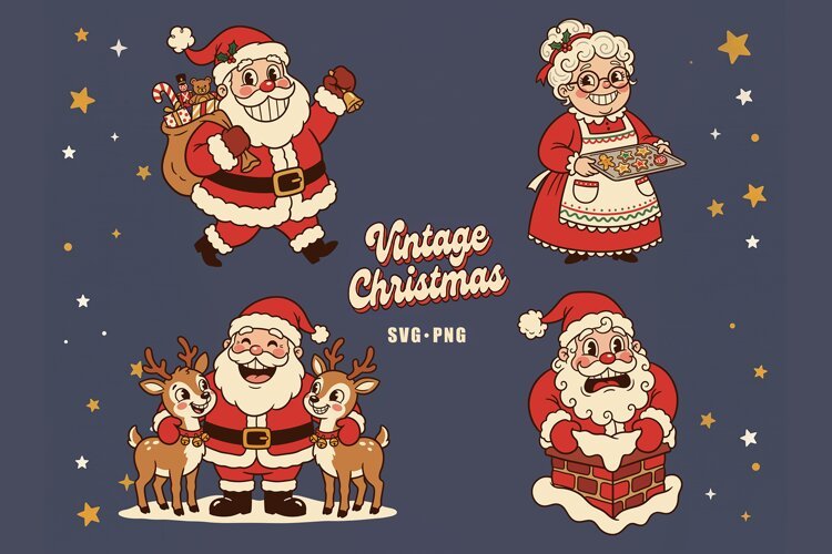 Vintage Christmas SVG PNG, Retro Santa Claus Mrs Claus example image 1