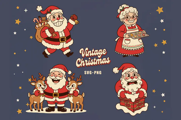 Vintage Christmas SVG PNG, Retro Santa Claus Mrs Claus