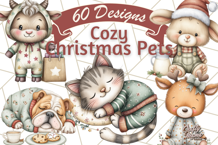 Christmas Pets in Pajamas Clipart PNG, Christmas Png Clipart