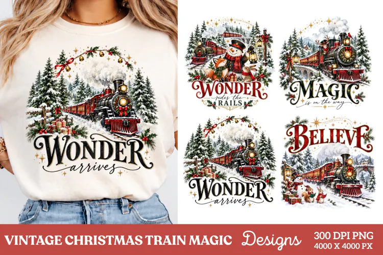 Christmas Train Wonder Arrives PNG, Vintage Holiday Train Su