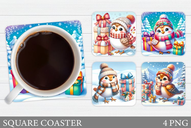 Christmas Bird Coaster Sublimation. Christmas Coaster Design