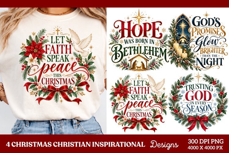 4 Christian Christmas PNG Designs, 4 Christian Inspirational example image 1