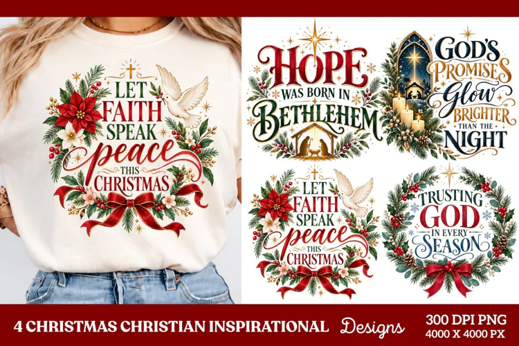 4 Christian Christmas PNG Designs, 4 Christian Inspirational