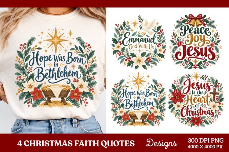 4 Christmas Faith Quote PNG Designs, Christian Christmas Shi example image 1
