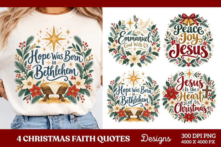 4 Christmas Faith Quote PNG Designs, Christian Christmas Shi