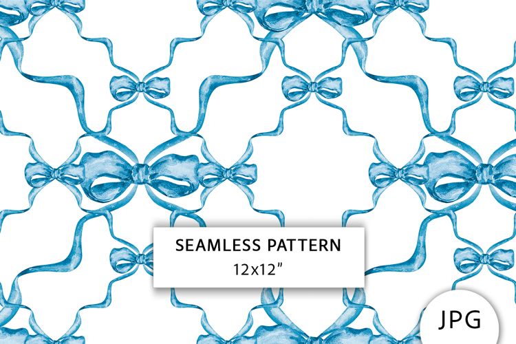 Blue Ribbon Bow Seamless Pattern, Digital Paper