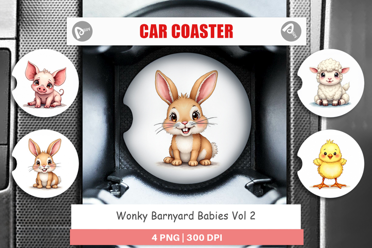 Wonky Barnyard Babies Car Coaster