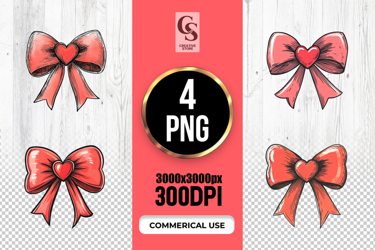 Heart Bow Ribbon Illustration Clipart Sublimation PNG