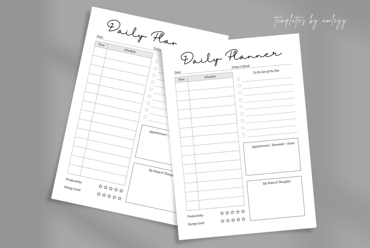 Minimal Productivity Daily Planner Template Editable Canva