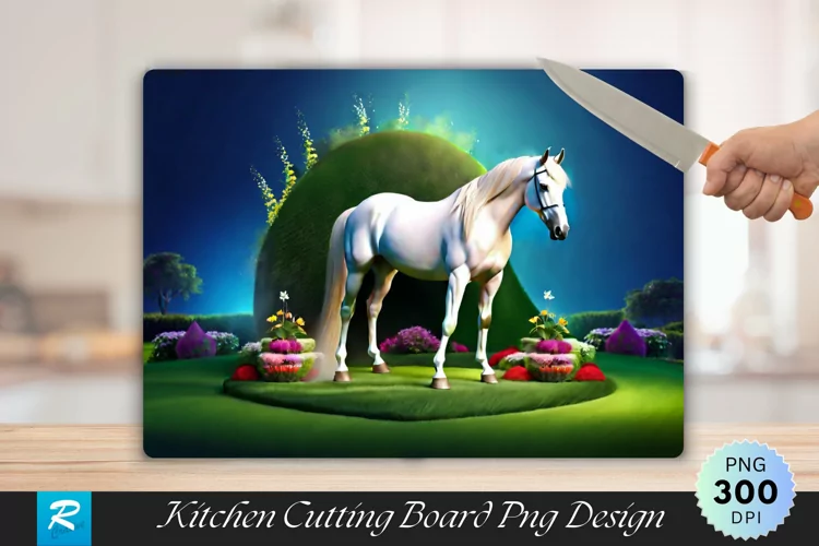3D Horse With Garden Cutting Board Sublimation Design