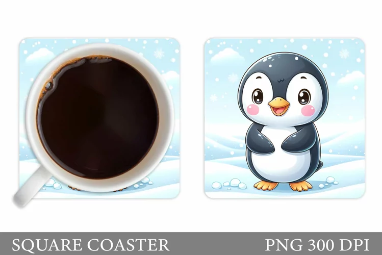 Cute Penguin Coaster Design. Christmas Coaster Sublimation