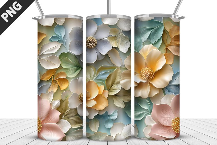 3D White Flowers Tumbler Wrap | Sublimation Design | Tumbler