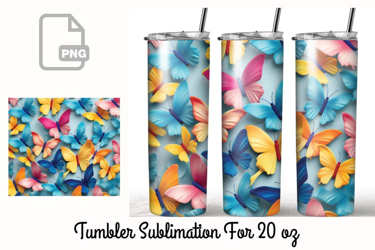 3D Butterfly 20 oz Tumbler Wrap Sublimation