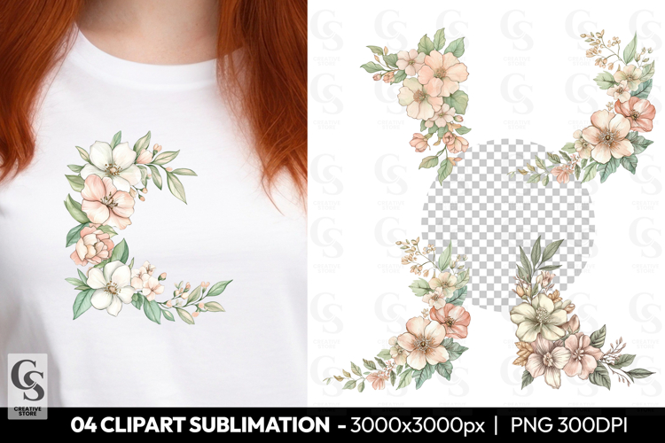 Floral Corner Border Elegant Clipart Sublimation PNG