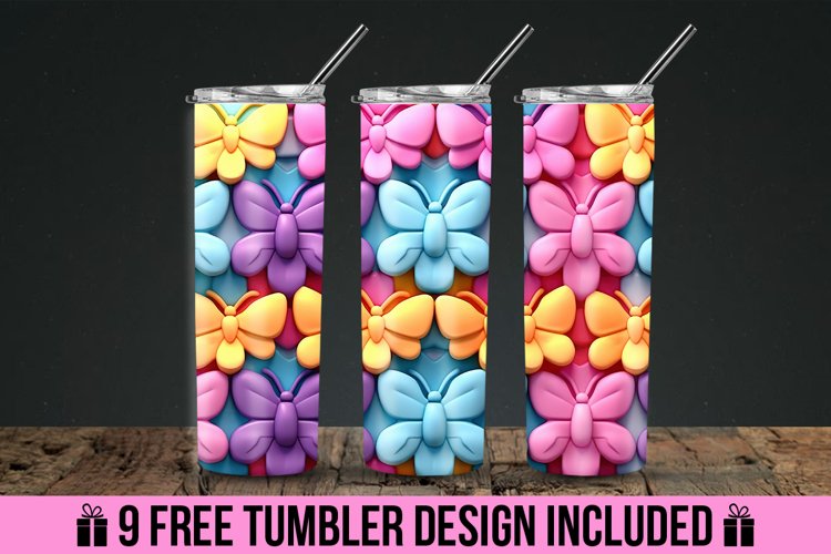 3d Puff Butterfly Pattern Tumbler Wrap Design example image 1