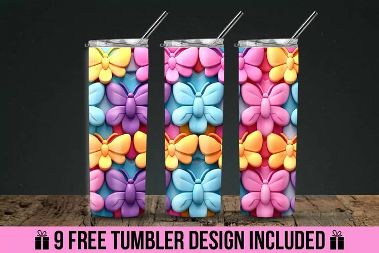 3d Puff Butterfly Pattern Tumbler Wrap Design