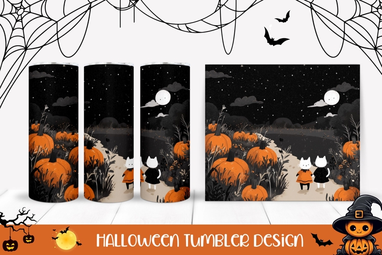 Cute Halloween Cats Tumbler, Halloween Pumpkins Tumbler PNG