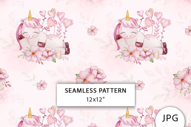 Watercolor Unicorn Seamless Pattern, Digital Paper