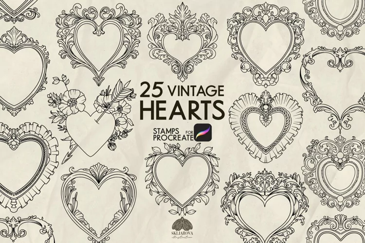 Vintage Hearts Procreate Stamp Brushes