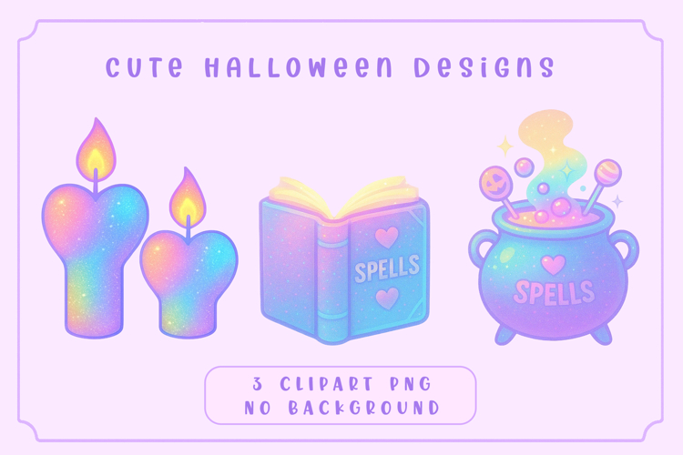 Cute Halloween Clipart PNG | Witch Cauldron, Book, Candles