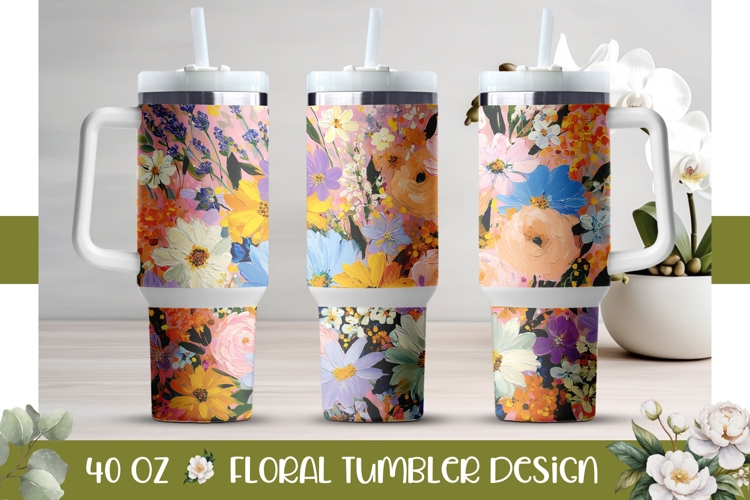 Floral Tumbler Wrap, Art Flowers 40 Oz Tumbler Design