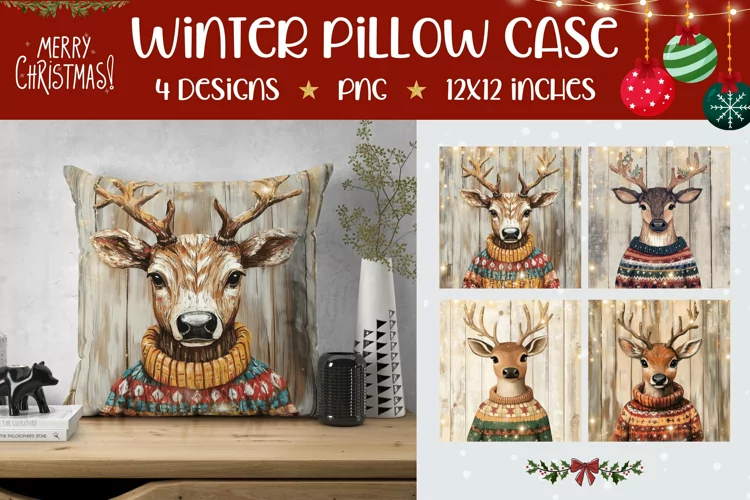 Winter Deer Pillowcase, Christmas Animals Pillow Case