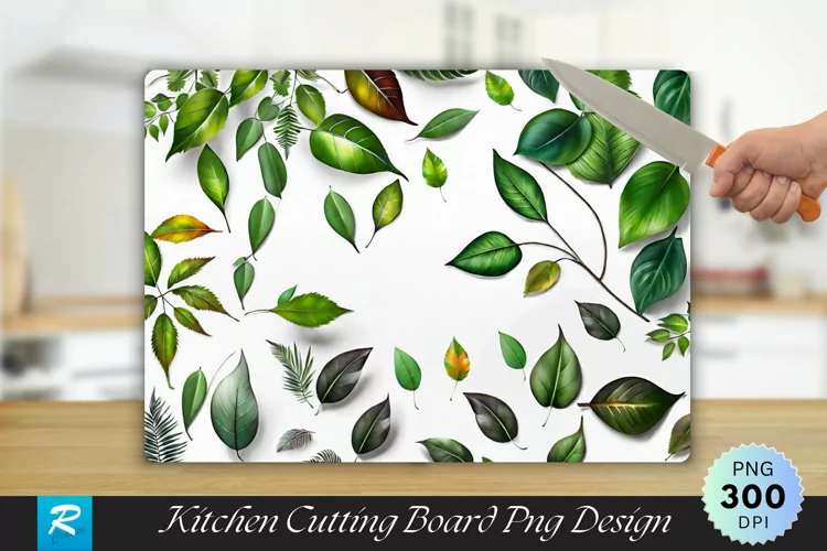 Leaves on White Board Cutting Board Sublimation Design