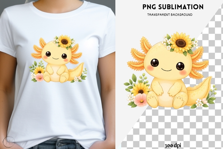 Pastel kawaii axolotl png design for T-shirts