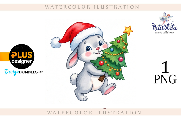Christmas Bunny in Watercolor Style