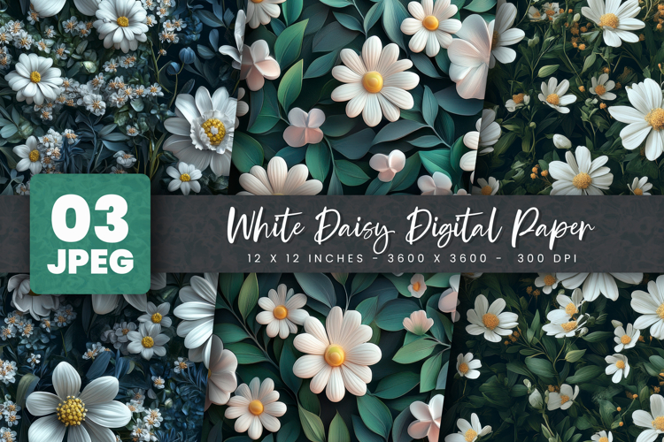 White Daisy Digital Paper