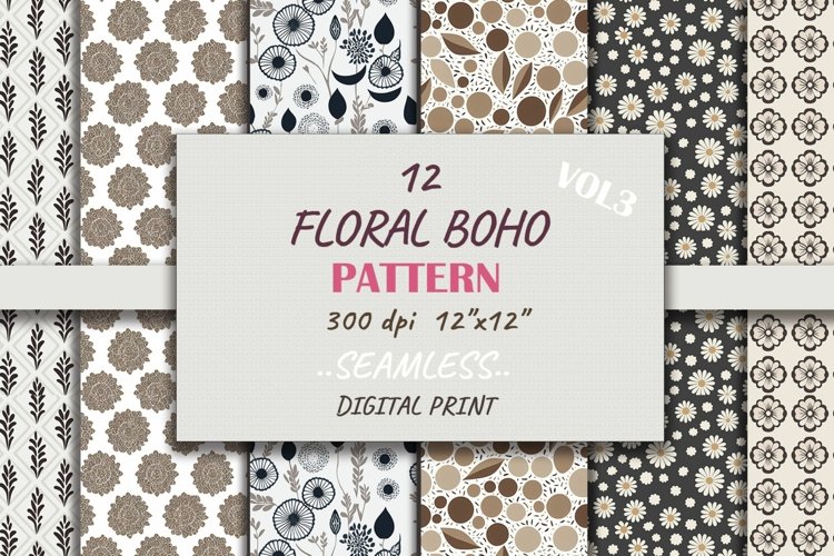 12 Boho Abstract and Floral Digital Paper Instant Download