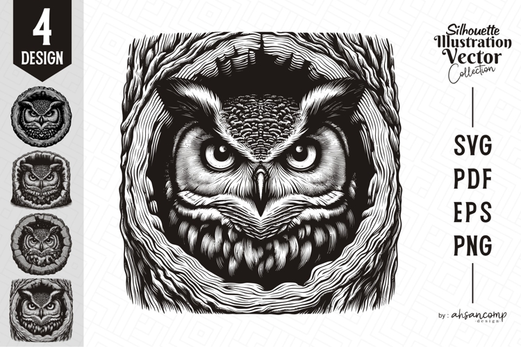 Owl Silhouette Woodcut Style Vector Illustration