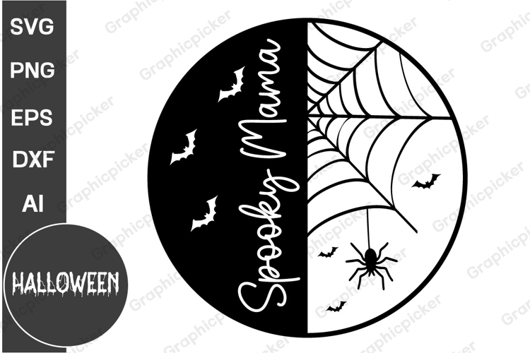 Spooky Mama Round Sign SVG, Halloween SVG Design