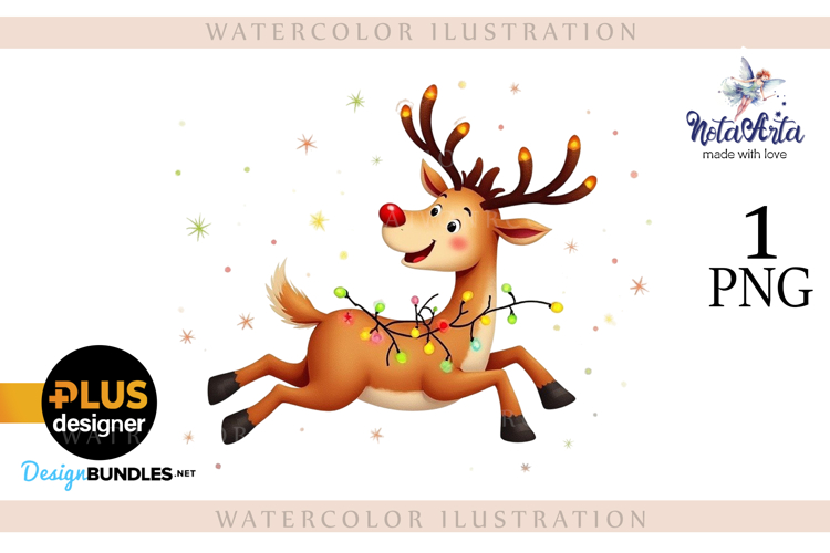 New Years Christmas deer watercolor